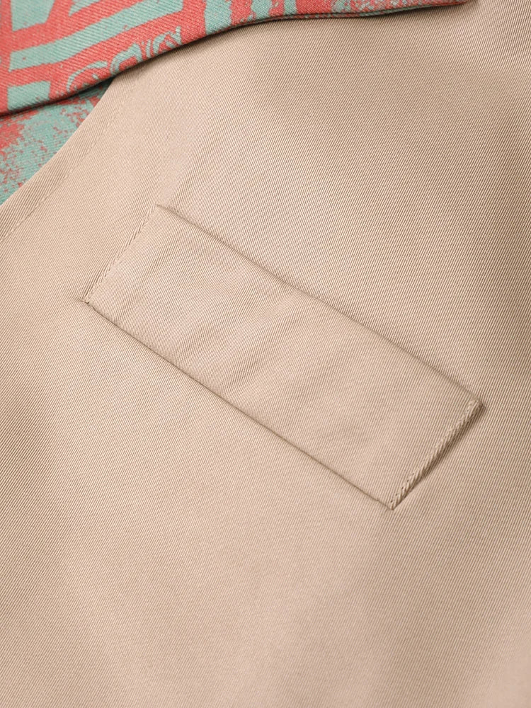 Khaki Printed Irregular Trench Coat