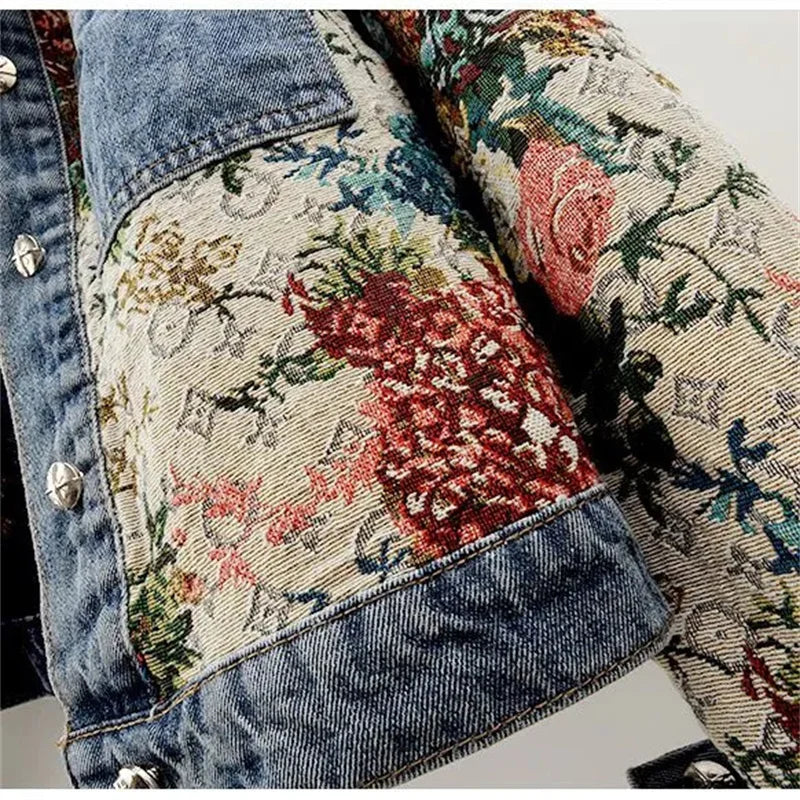 Denim Floral Long Sleeve Jacket