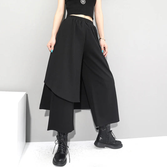 Asymmetric Fake Two Ankle-Length Pant Skirt