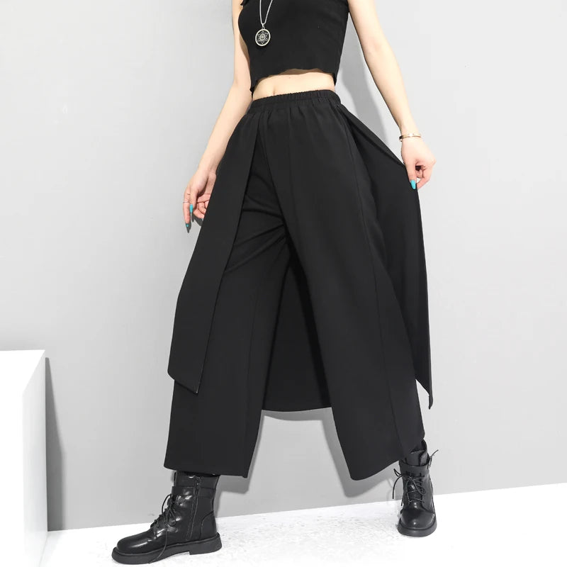 Asymmetric Fake Two Ankle-Length Pant Skirt