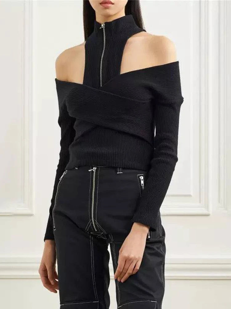 Turtleneck Long Sleeve Off Shoulder Sweater