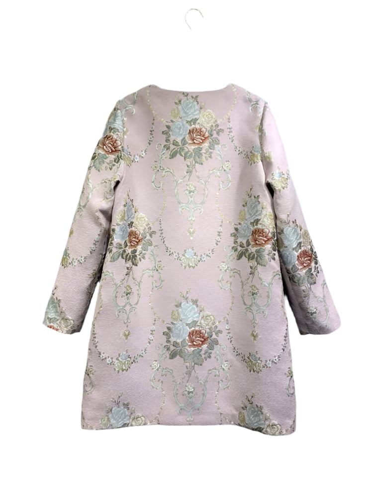 Beading Jacquard Covered Button Coat