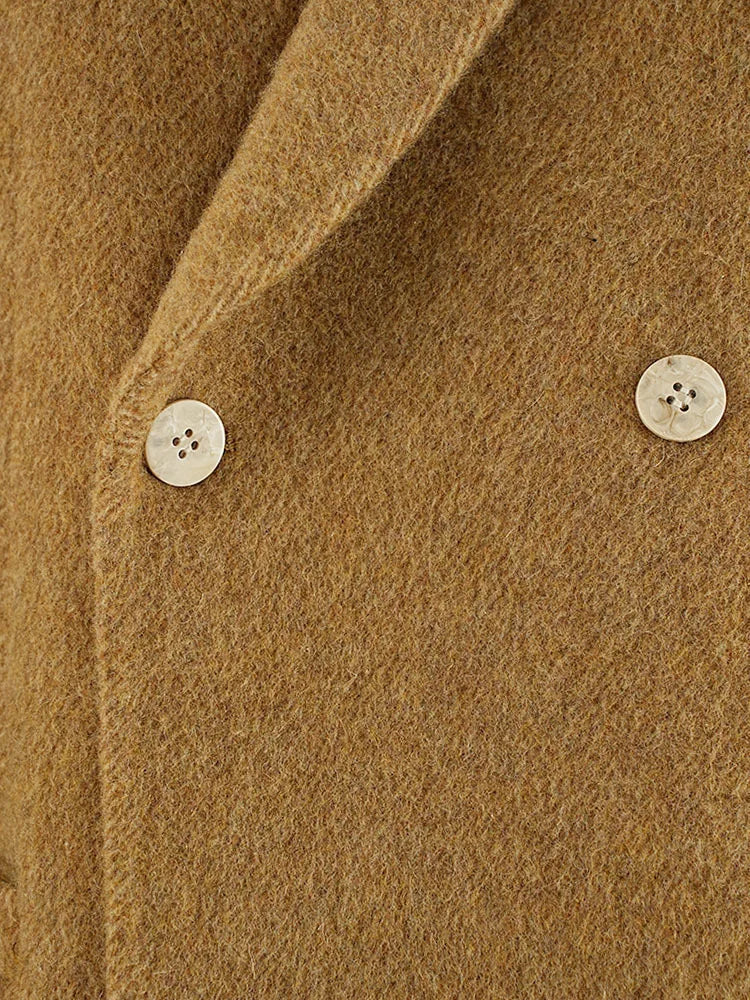 Khaki Big Size Thick Warm Wool Scarf Collar Coat