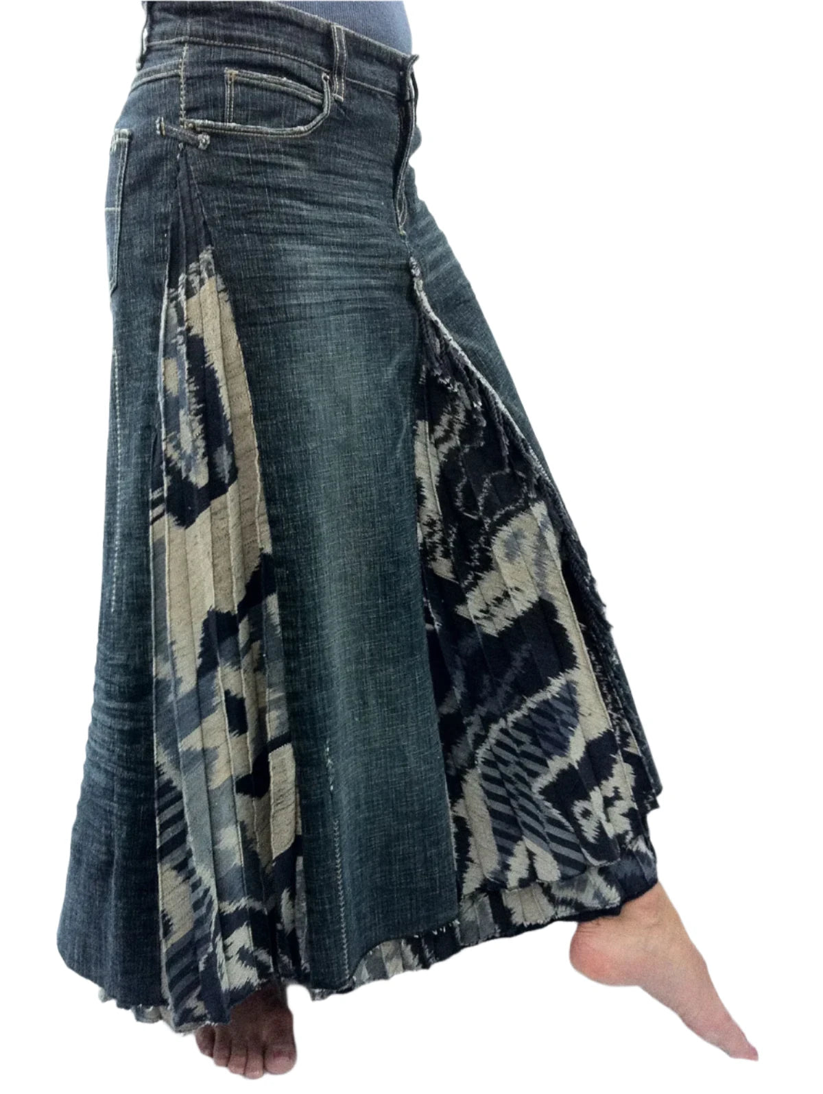 High Waist Pleated Denim Skirt