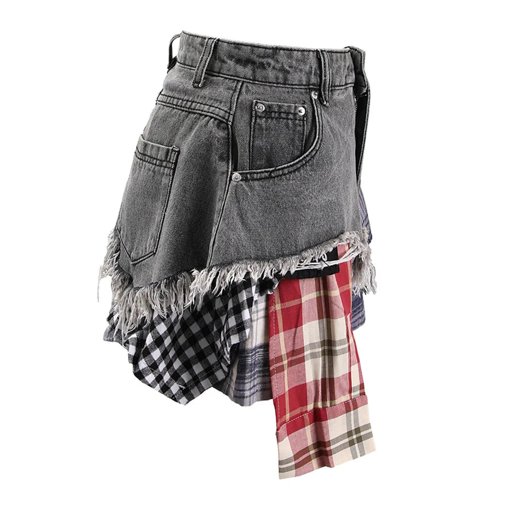 Plaid Patchwork Irregular Deconstructed A-line Mini Skirts