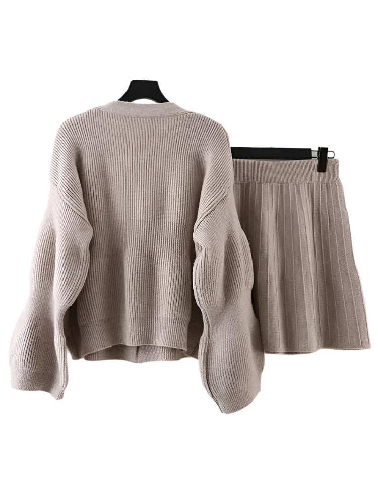 Two-pieces Sweater & High Elastic Waist A-line Skirt