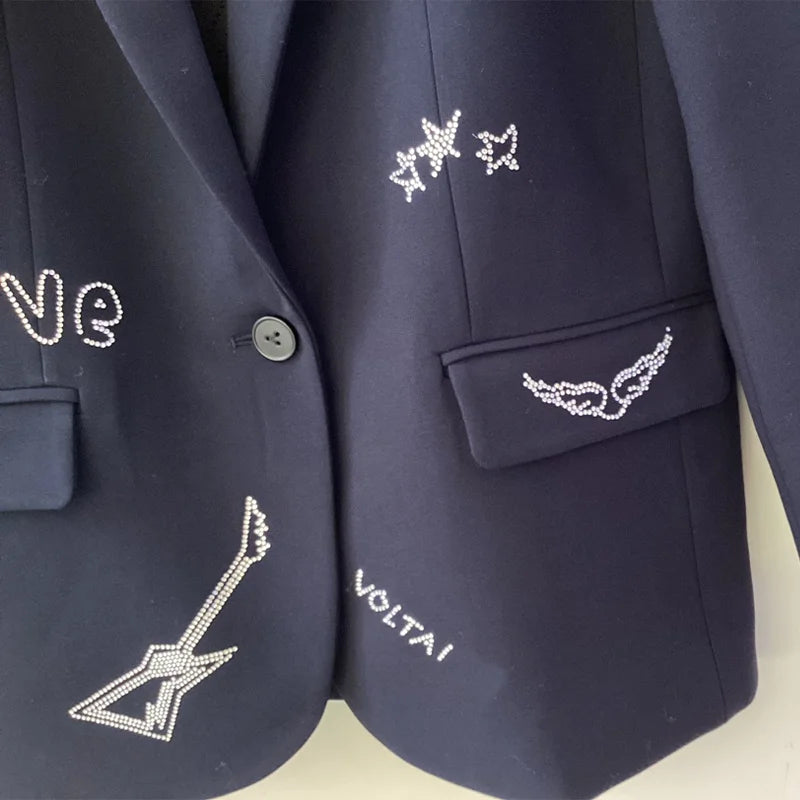 Navy Blue Diamonds Letter Blazer