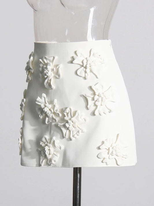 White Appliques Mini Skirt