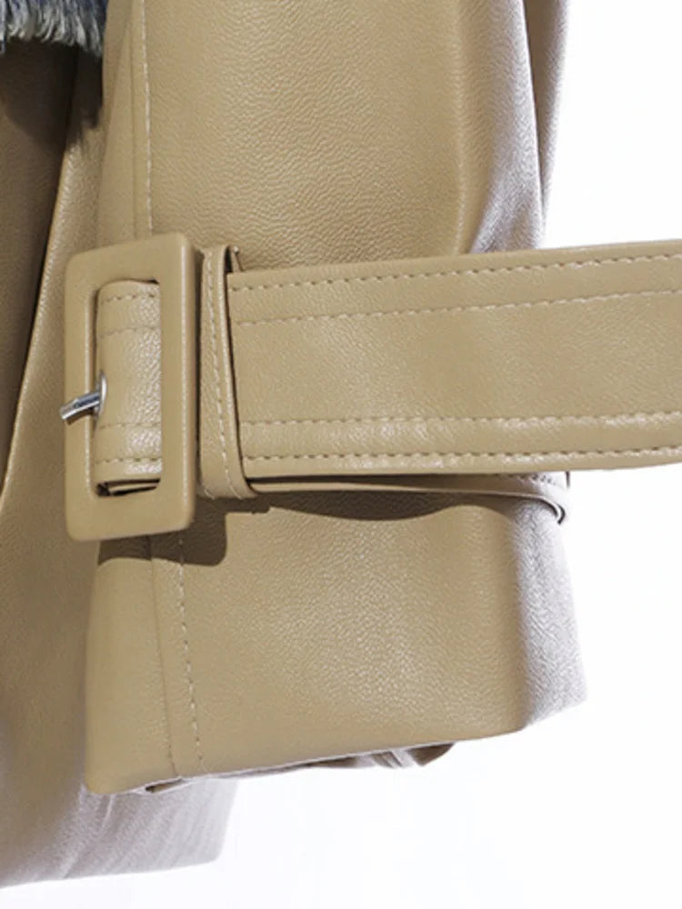 DEA Single Buttoned Long Sleeve Denim PU Leather Jacket
