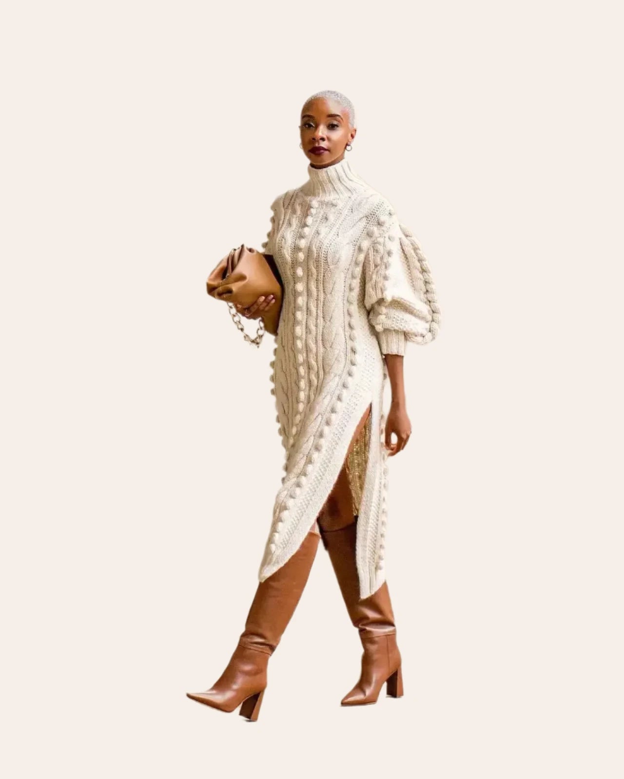 Long Sleeve Turtleneck Knitted Dress