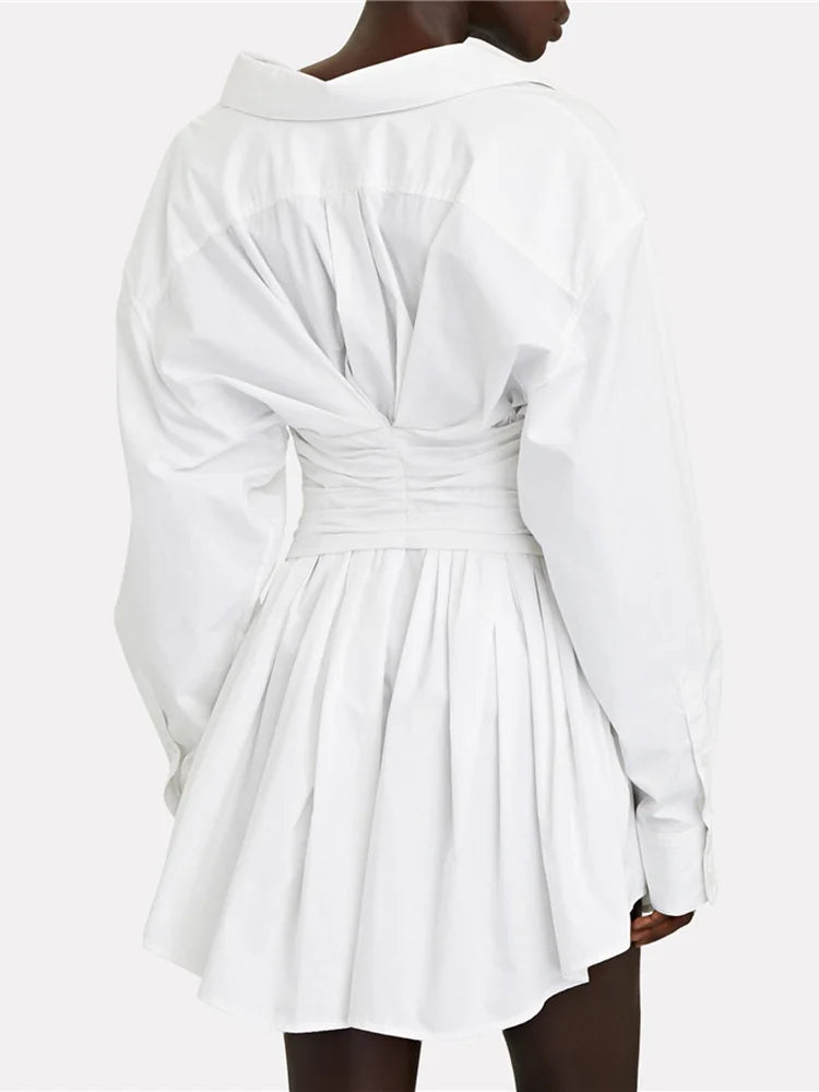 Irregular Folds High Waist Mini Shirt Dress