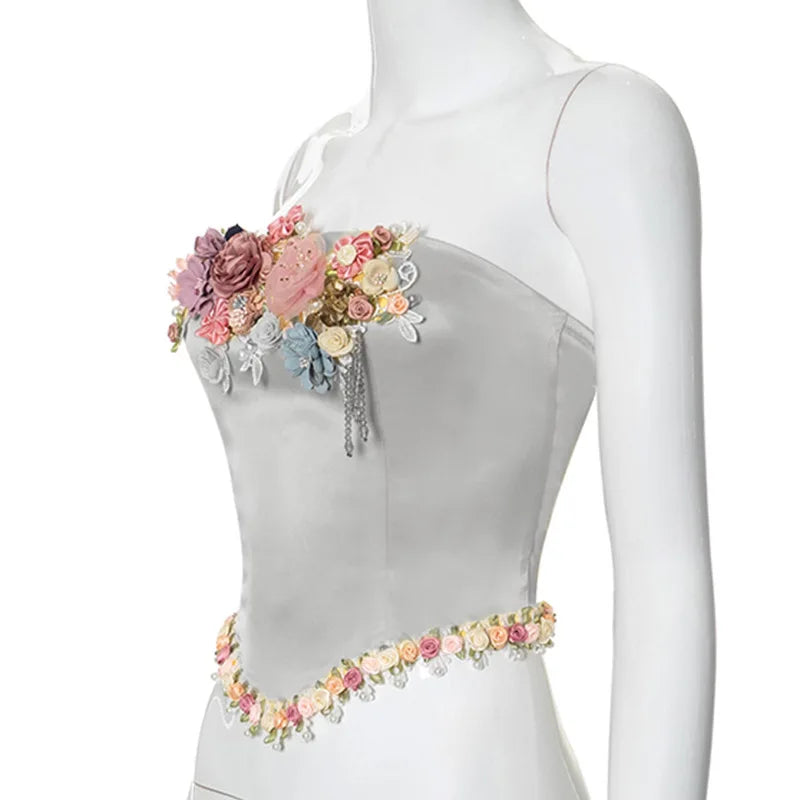 Floral Applique Bustiers Crop Top