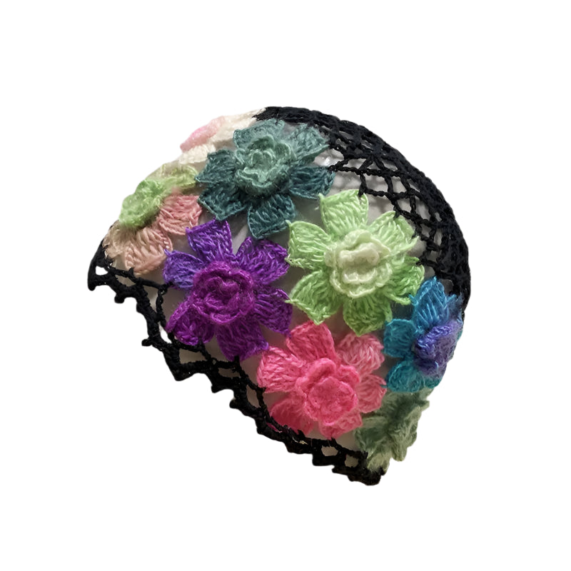 Colorful Flower Hand-Crocheted Beanie Cap