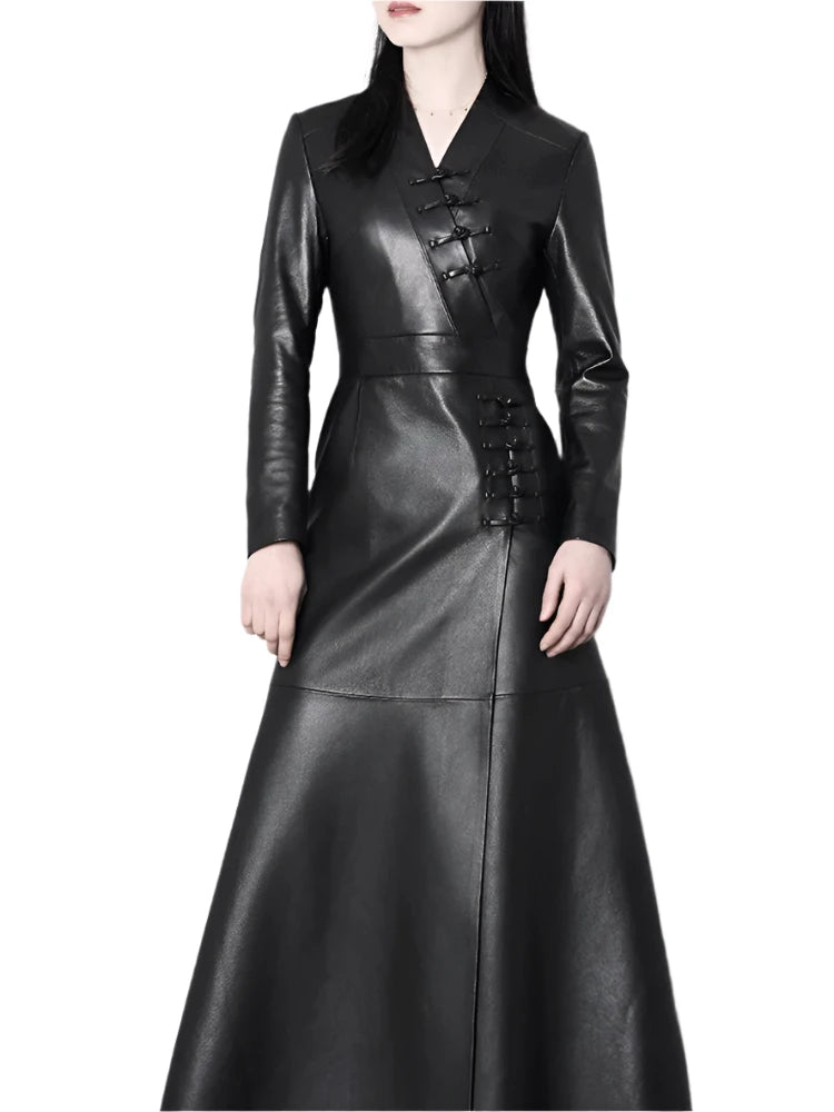 Extra Long  Fitted Soft Faux Leather Coat