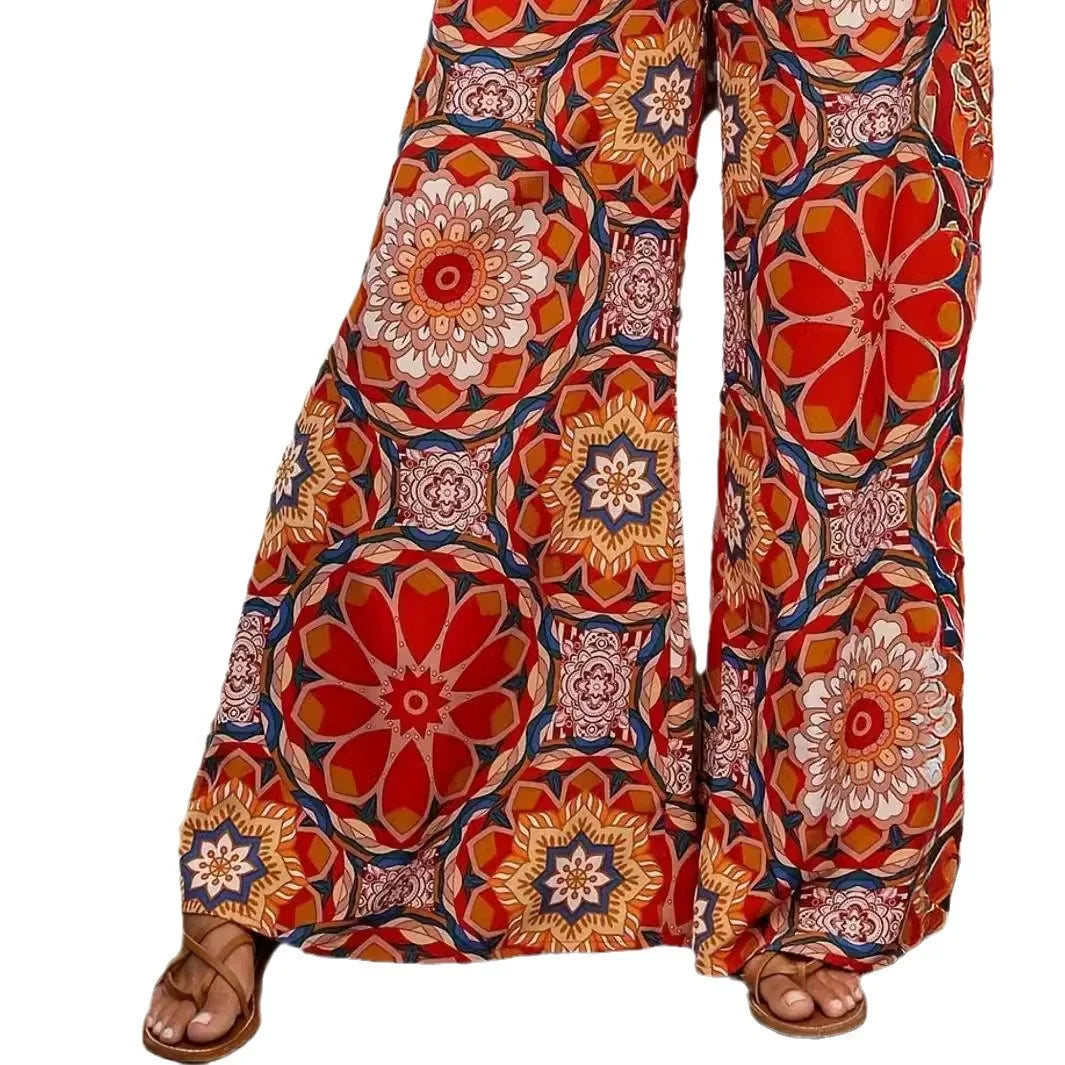 High Waist Printed Wide Leg Pants