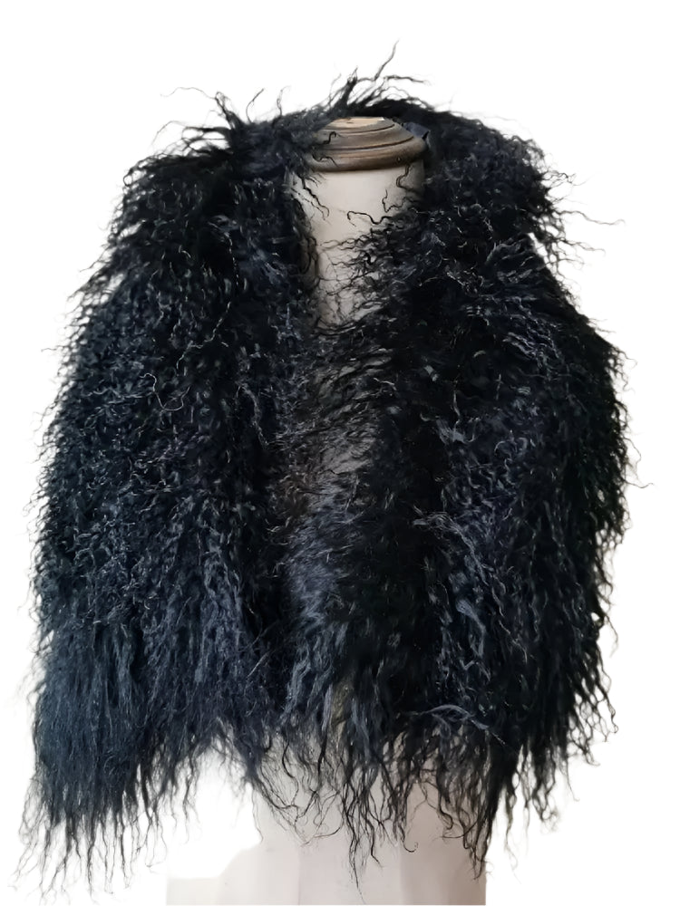 Black Mongolian Lamb Fur Scarf