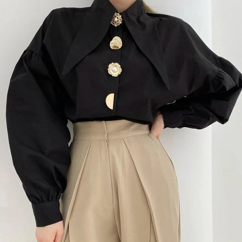 Pointed Collar Design Buttoned Shirt