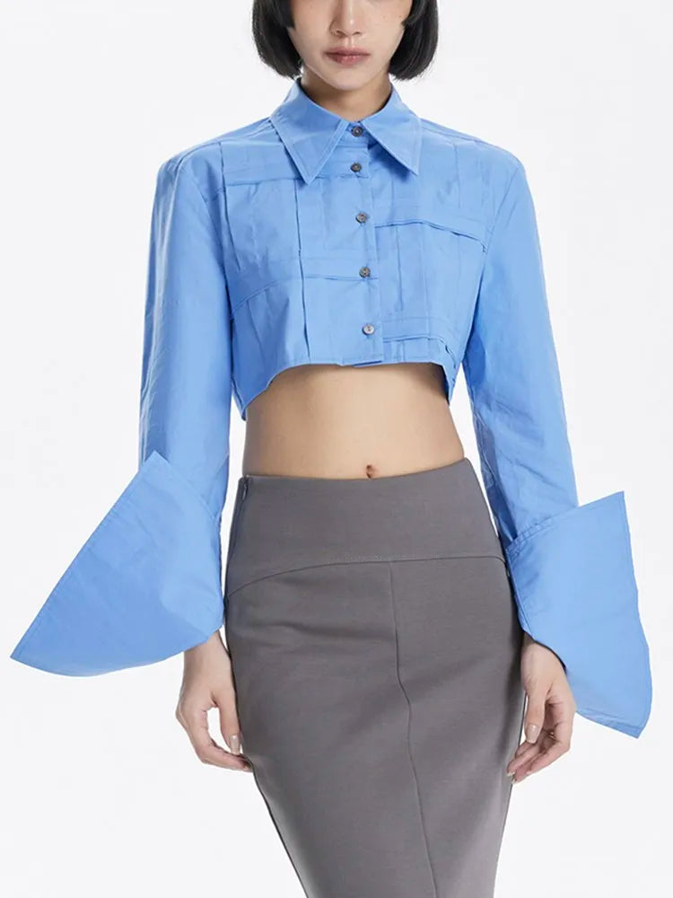 Cropped Long Sleeve Single Buttoned  Shirt
