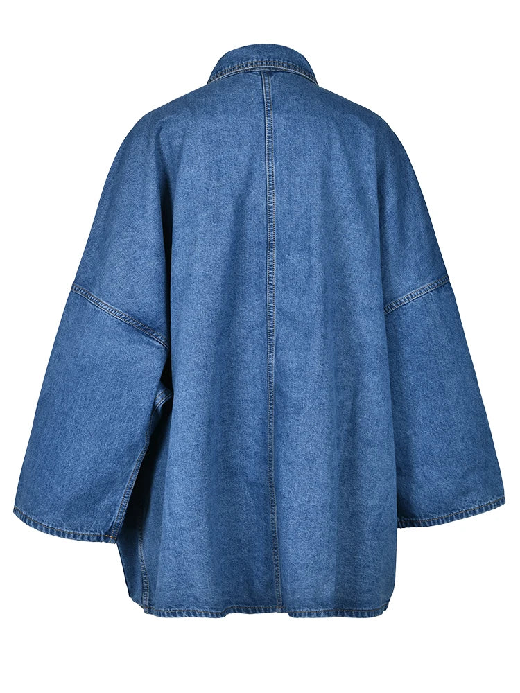 Denim Dropped Shoulder Full Sleeves Blue Cotton Shirt Jacket