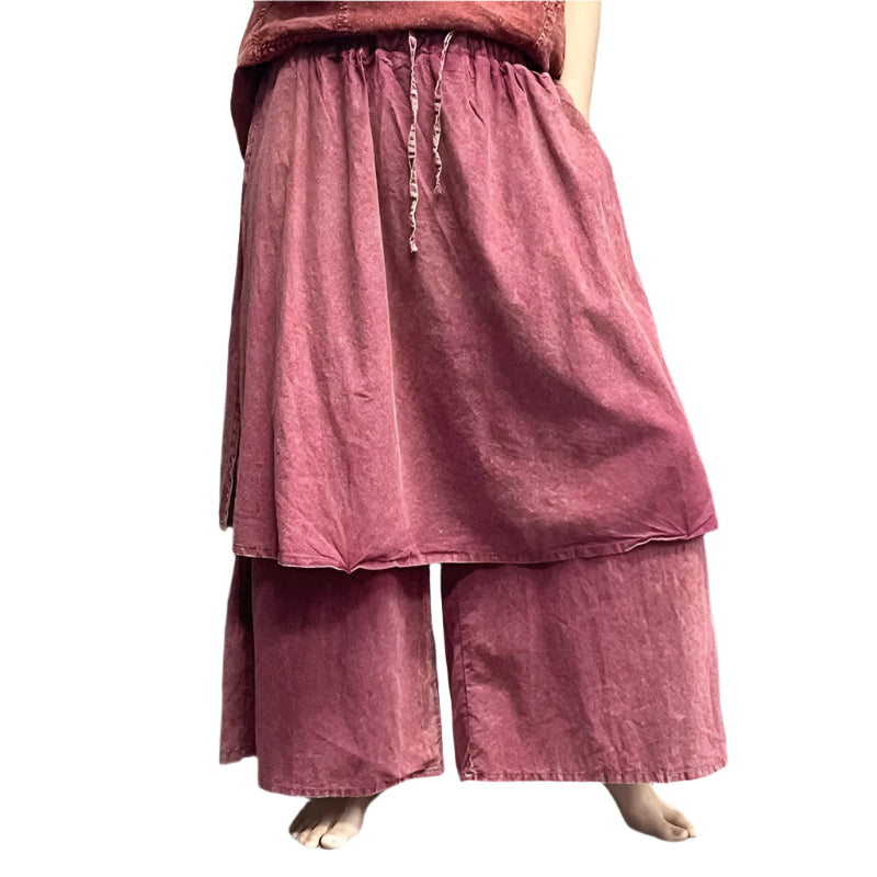 Cotton Linen Elastic Waist Loose Ankle-length Wide Leg SkirtPants