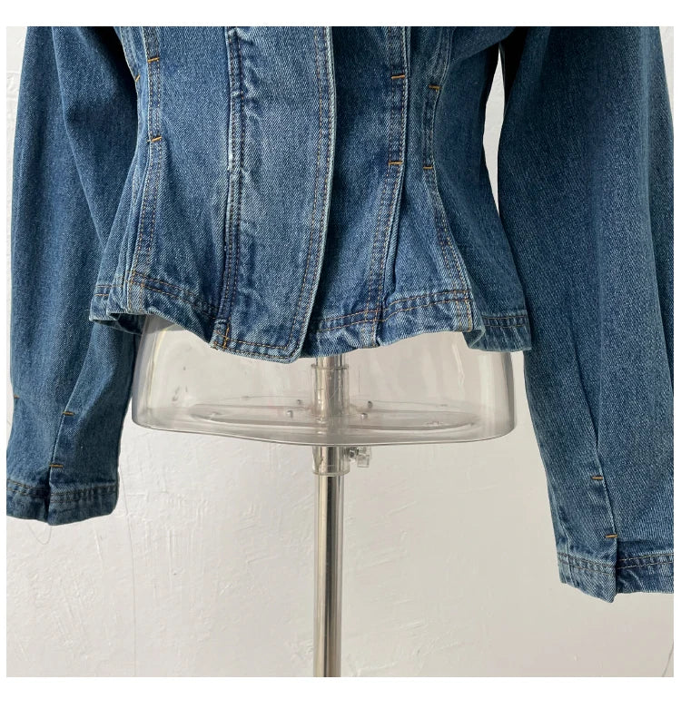 Large Lapel Shawl Pocket Denim Coat