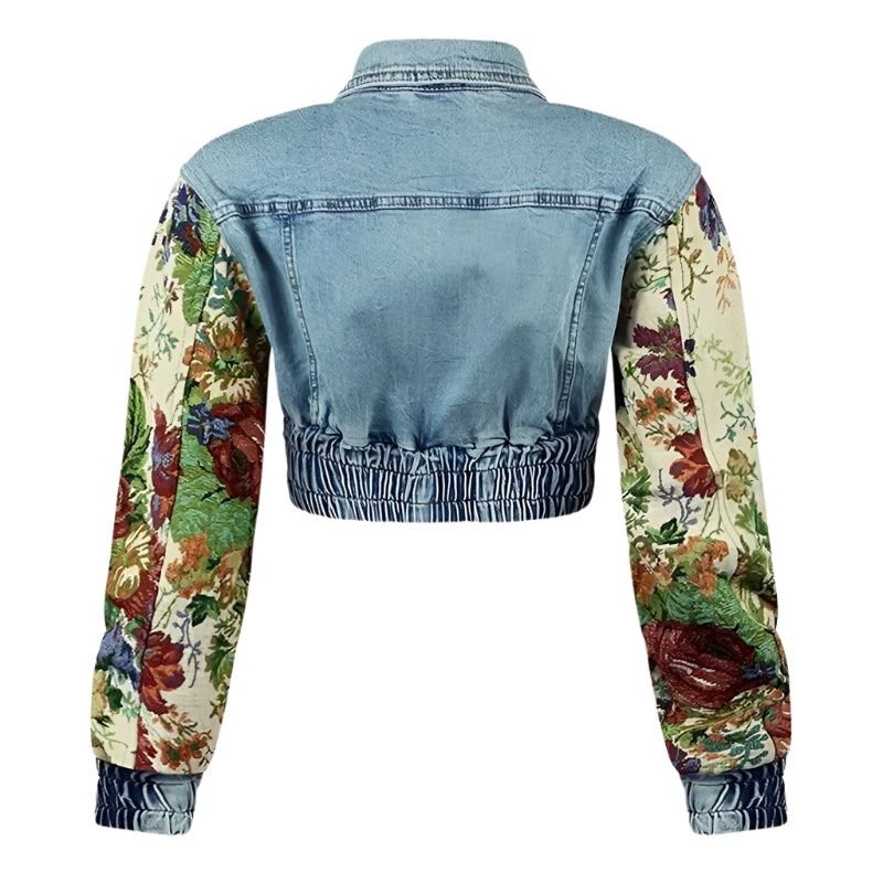 Two-piece Set  Print Patchwork Denim Coat High Waist Long Jeans