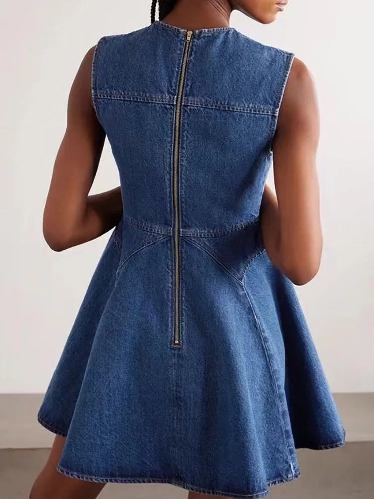 Denim Sleeveless Cotton Denim Short Dress