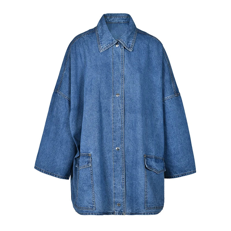 Denim Dropped Shoulder Full Sleeves Blue Cotton Shirt Jacket