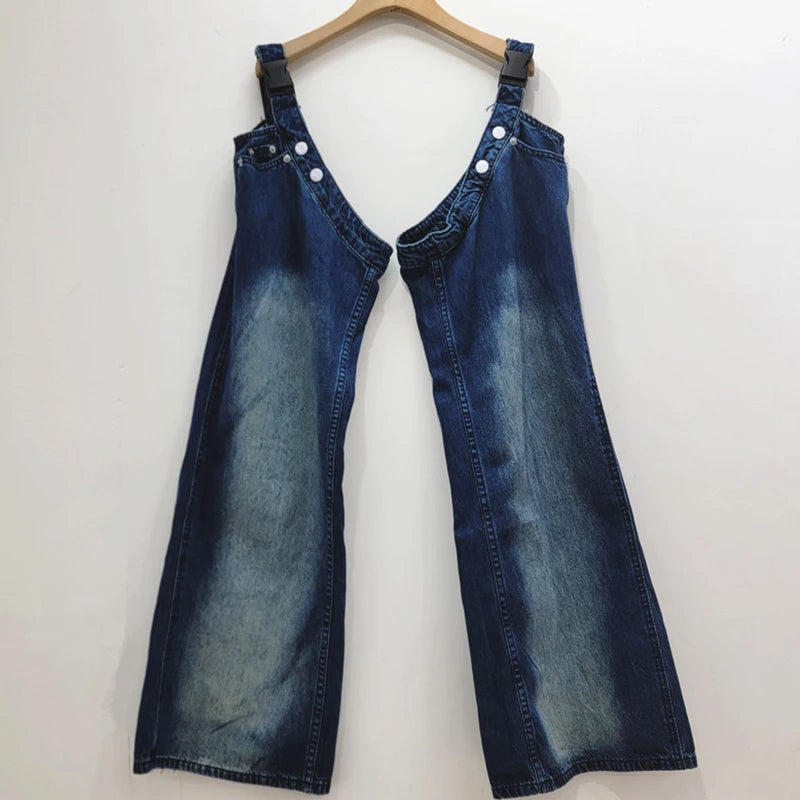 Denim Pants Patchwork 2 Pcs Set Washed Straight Jeans