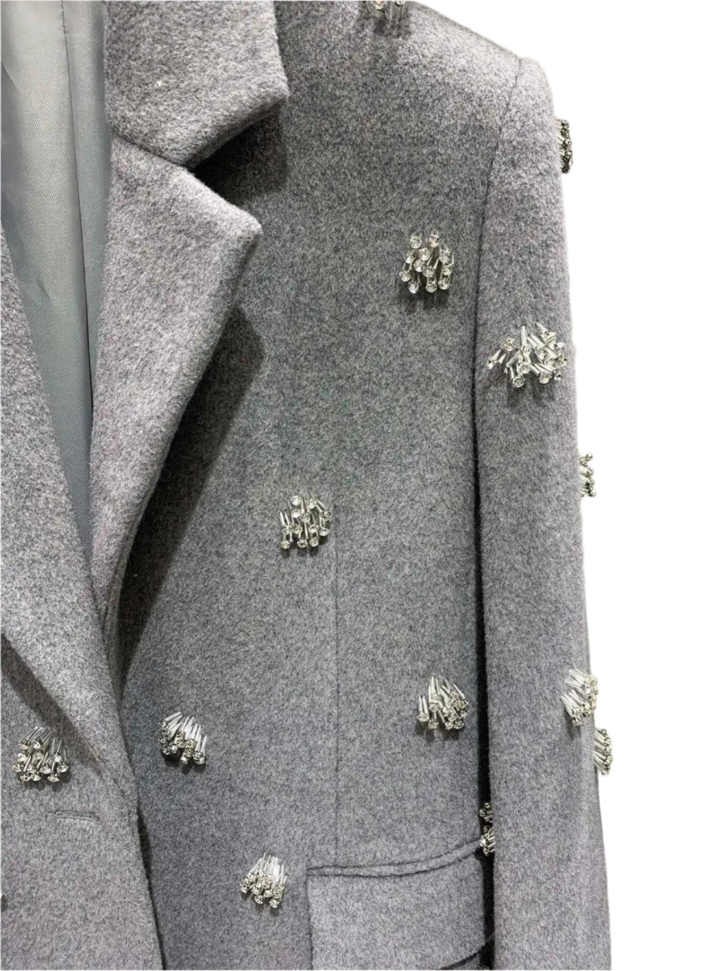 Gray Wool Heavily Beaded Coat