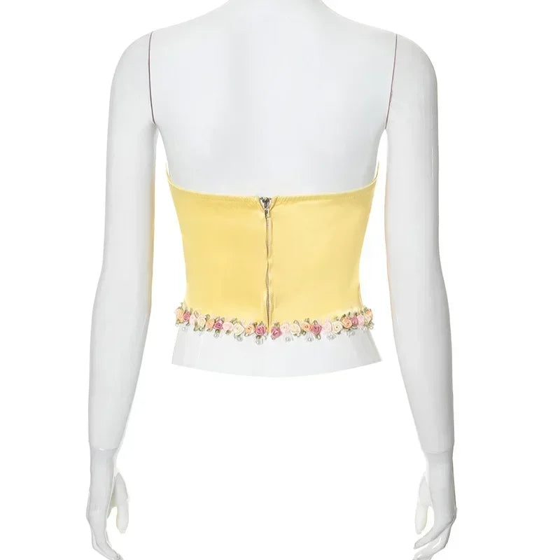 Floral Applique Bustiers Crop Top