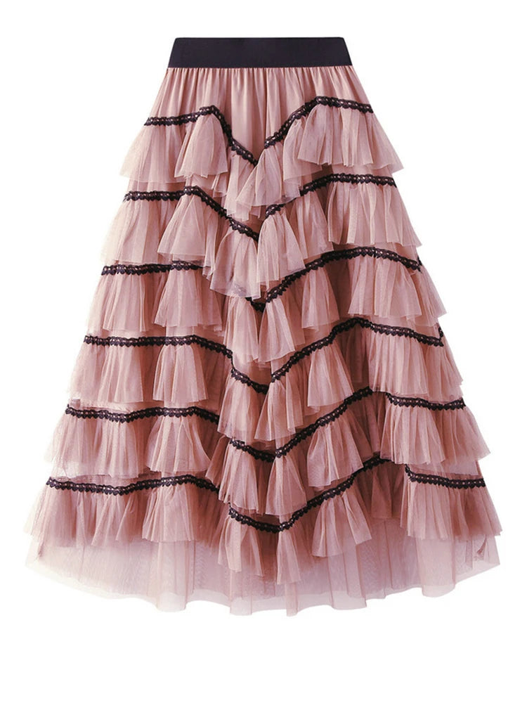 Elastic Waist Mesh Cake Layers Skirt