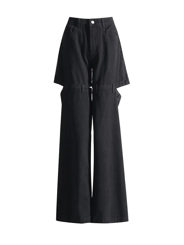 Denim Cut Out Wide Leg Pants