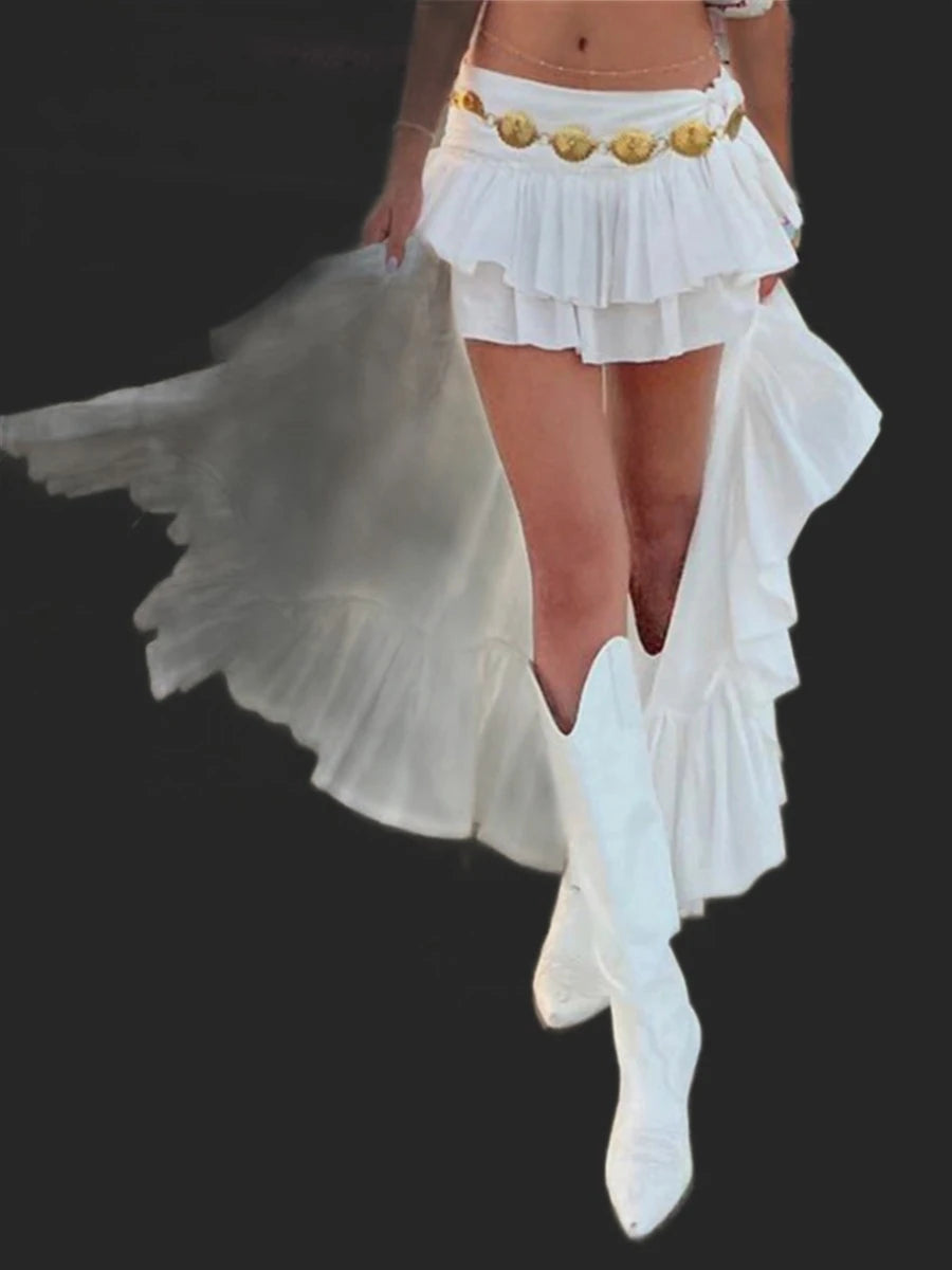 White Asymmetrical Ruffled Skirt