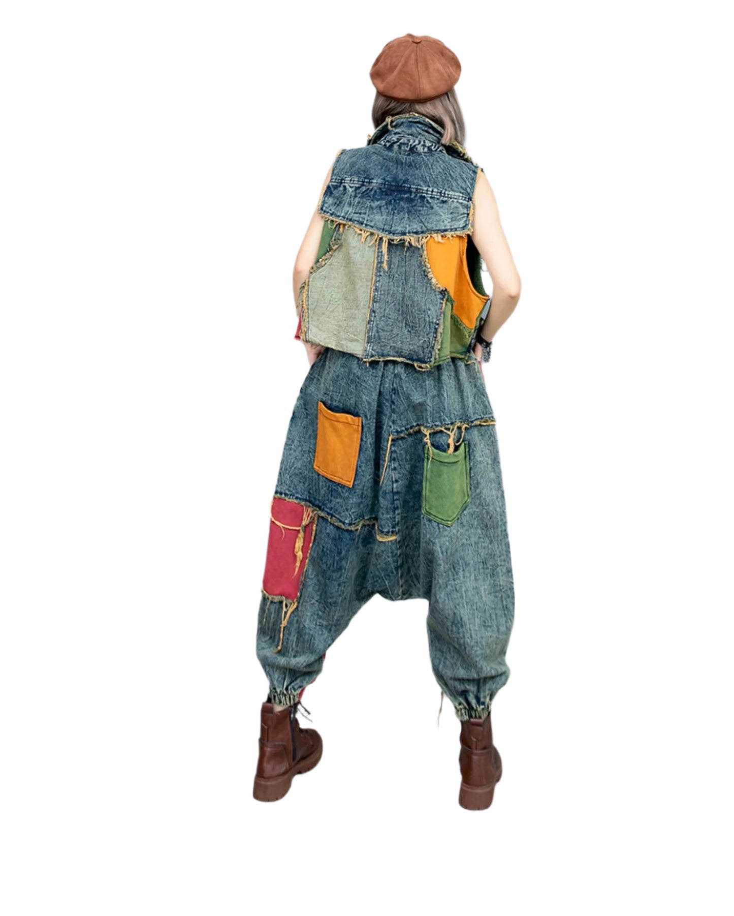 Patchwork Denim Harem Pants