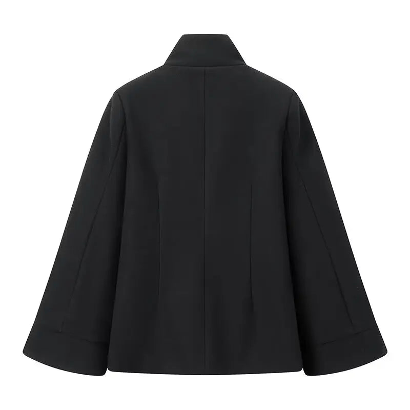 Double Buttoned Turtleneck Flare Sleeve Jacket