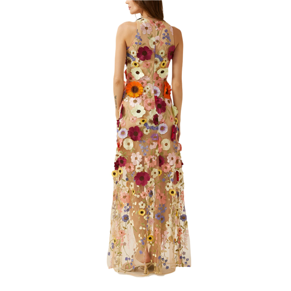 Patchwork Floral Sleeveless Mesh Dress