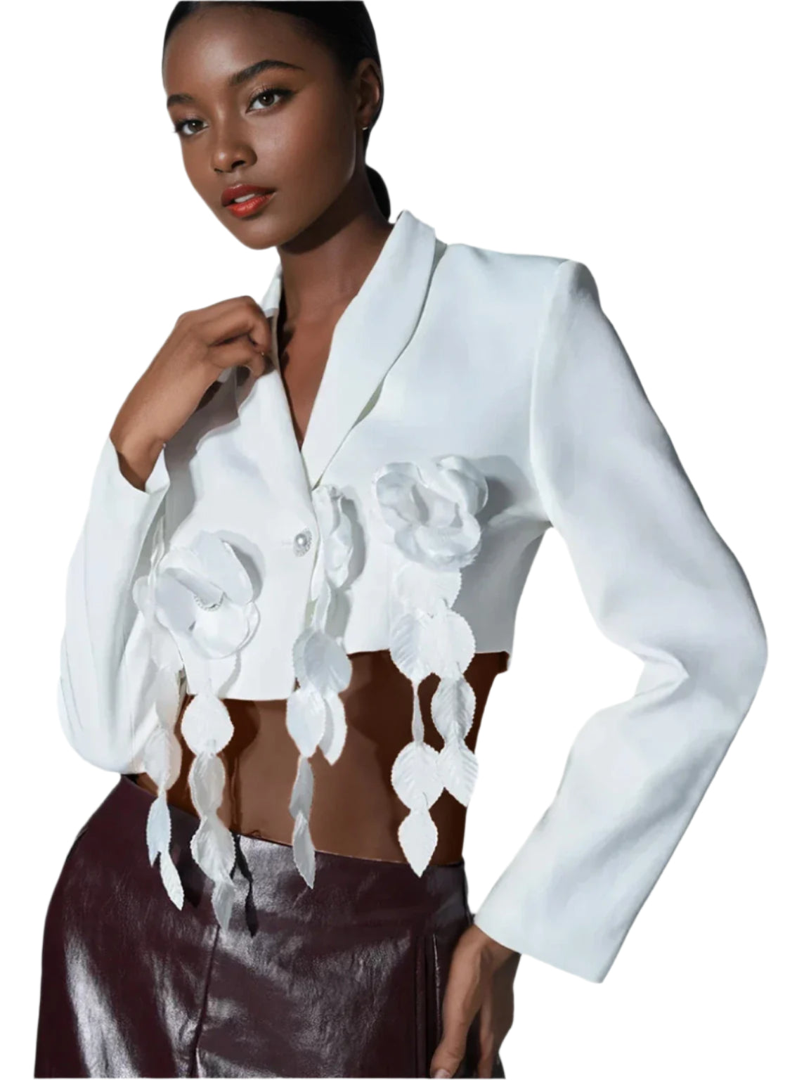 Appliques Cropped Long Sleeve Short Blazer