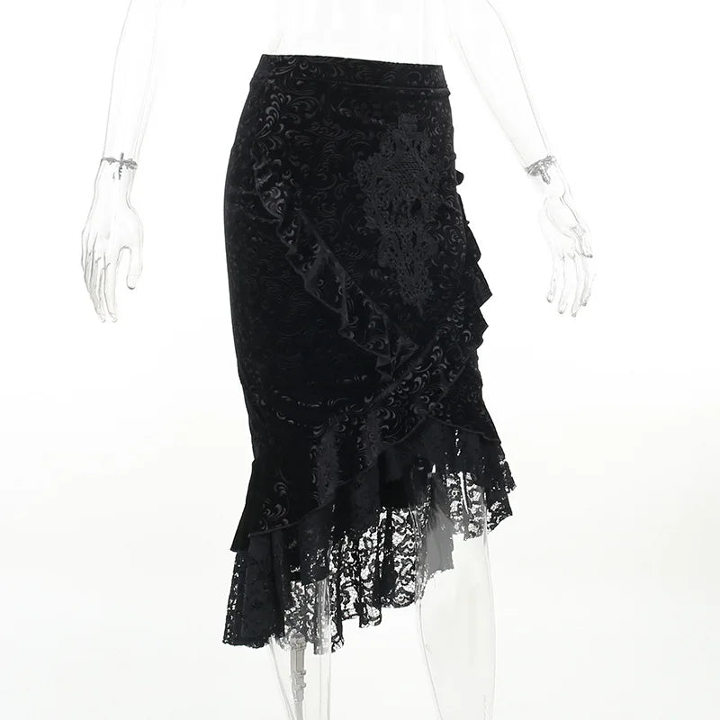 Gothic Ruffle Mermaid Lace Hem Skirt