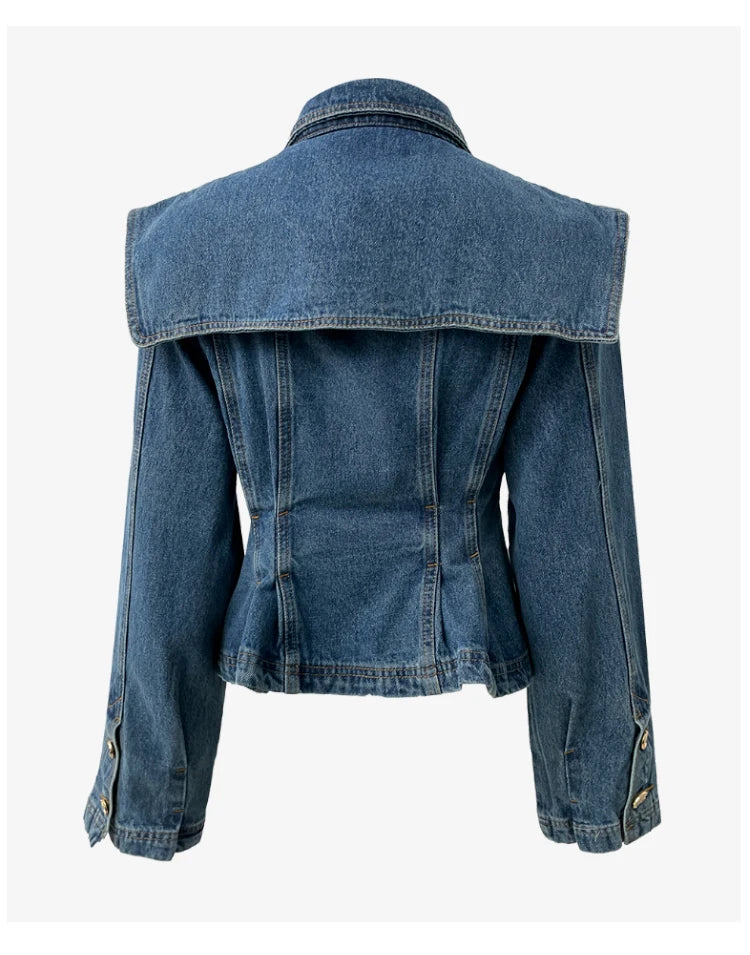 Large Lapel Shawl Pocket Denim Coat