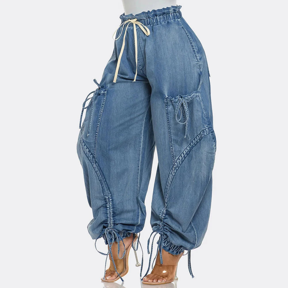 Denim Lace Up Drawstring  Jeans