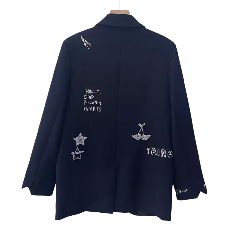 Navy Blue Diamonds Letter Blazer