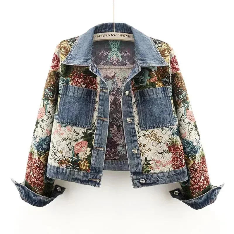 Denim Floral Long Sleeve Jacket