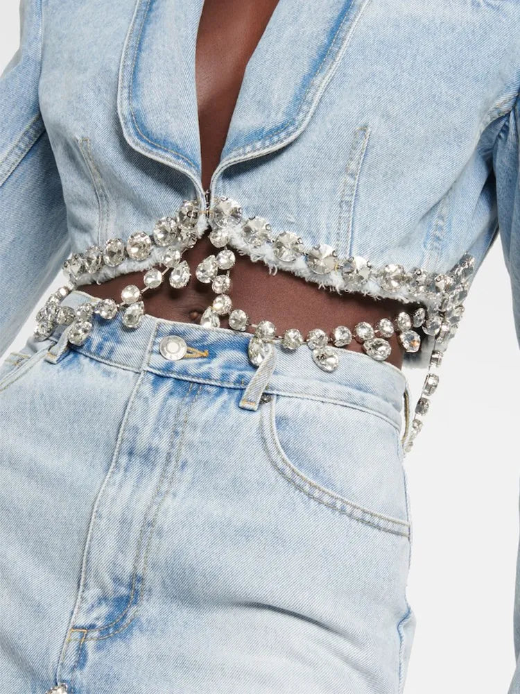 Diamond Tassel Denim Two Piece Set