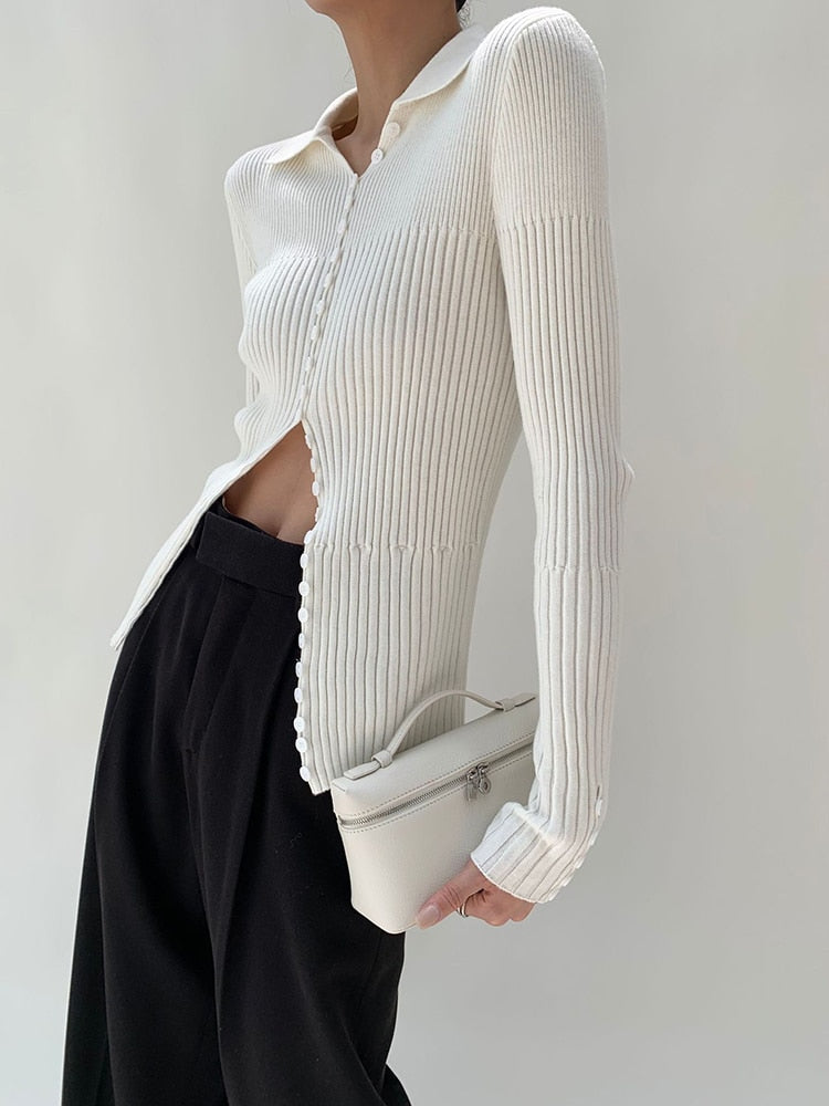Solid Knit Long Sleeve Single Buttoned Sweater
