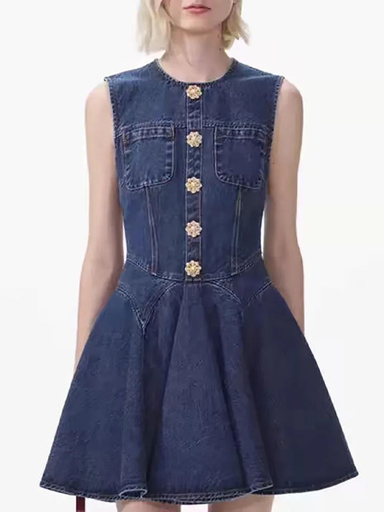 Denim Sleeveless Cotton Denim Short Dress