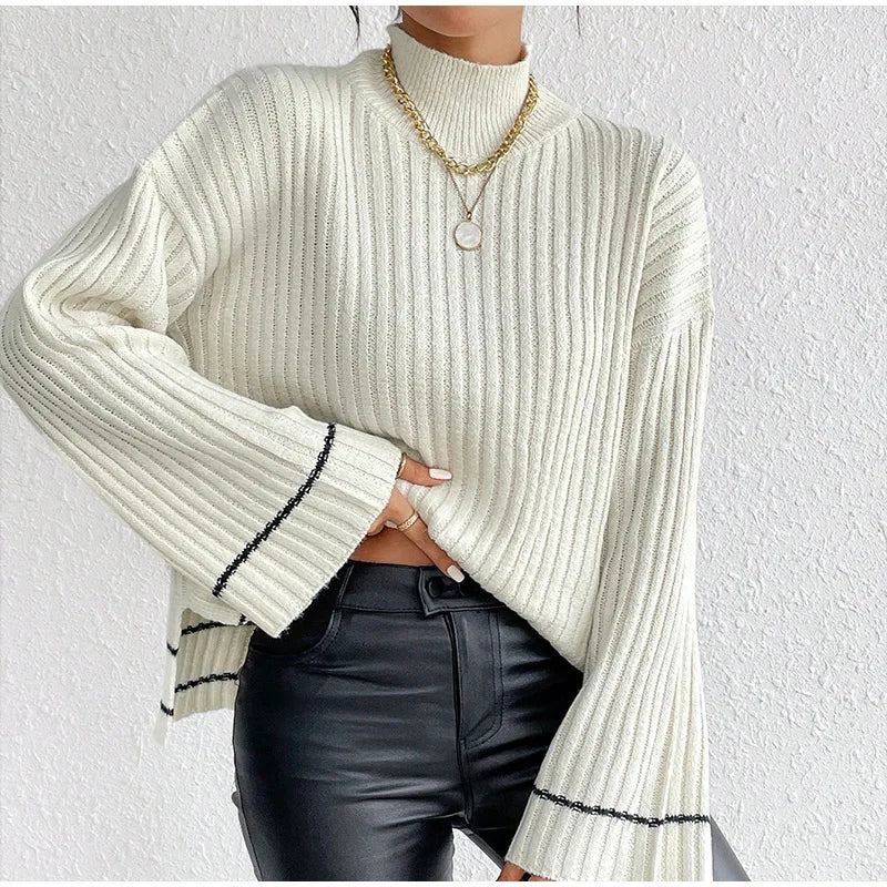 Loose Striped Pullover Flare Long Sleeves Knit Sweater