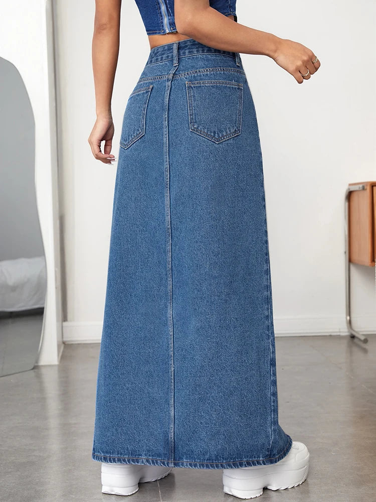 Denim Split Non-Stretch Skirt