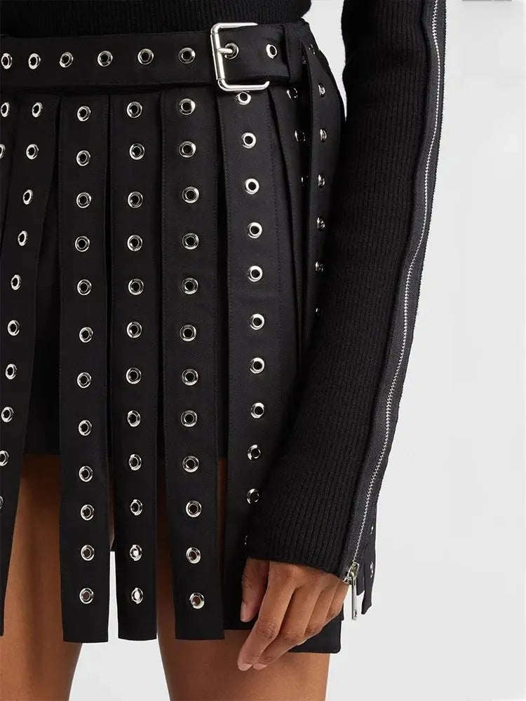 Metal Buckle Long Sleeve Blazer / Skirt