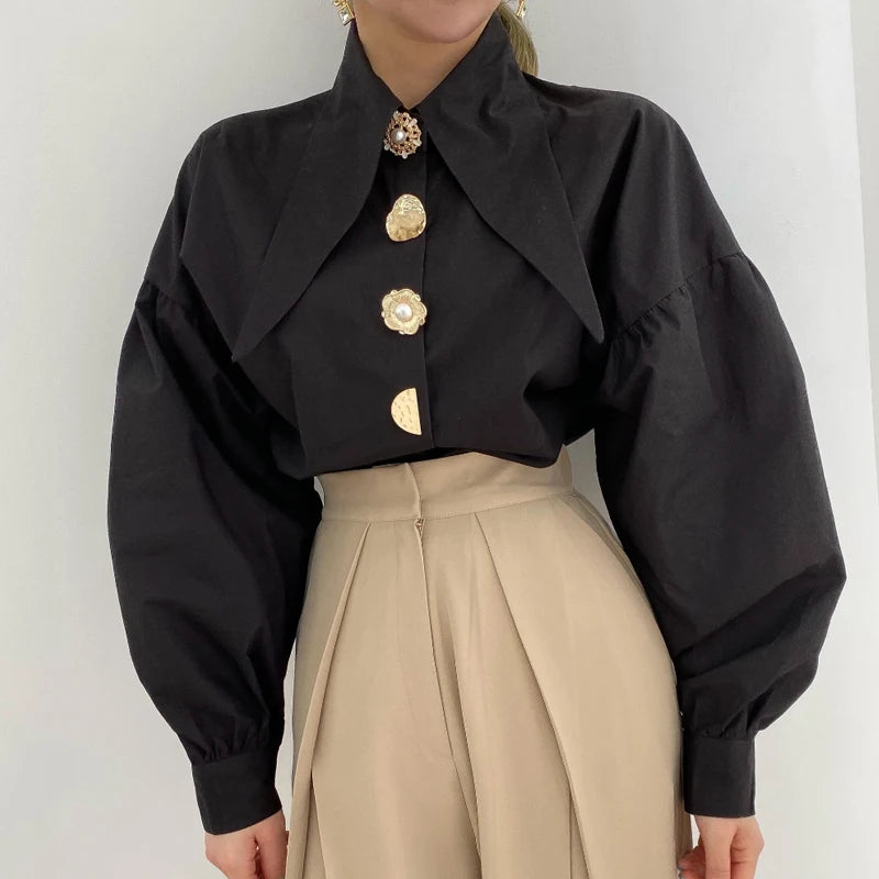 Pointed Collar Design Buttoned Shirt